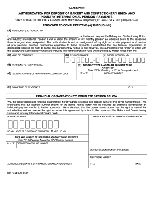 Bakery Confectionery Pension Direct Deposit  Form