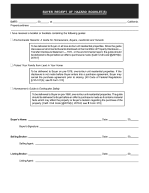 Environmental Hazard Booklet Receipt  Form