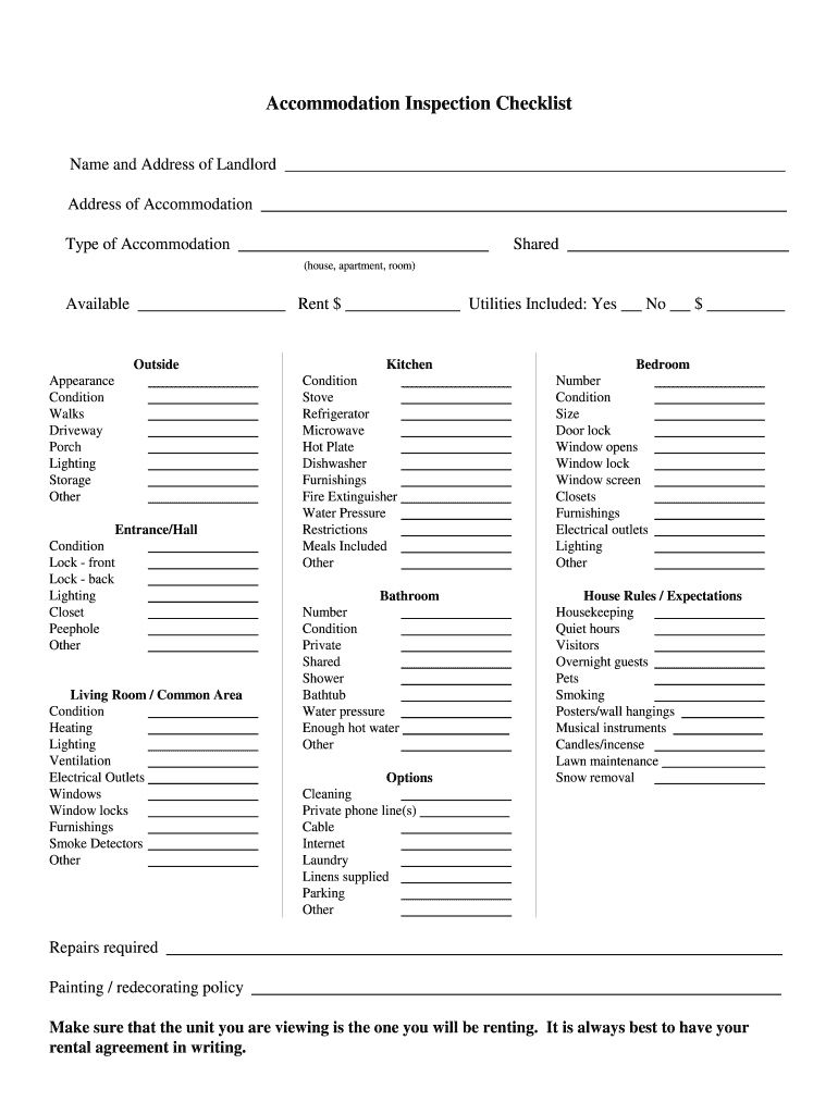 Accommodation Inspection  Form