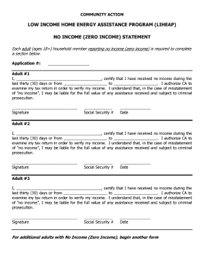 Liheap No Income Form