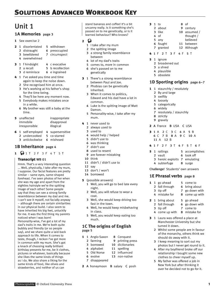 Solutions Advanced Workbook Key  Form