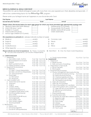 Med Surg Nursing Skills Checklist  Form