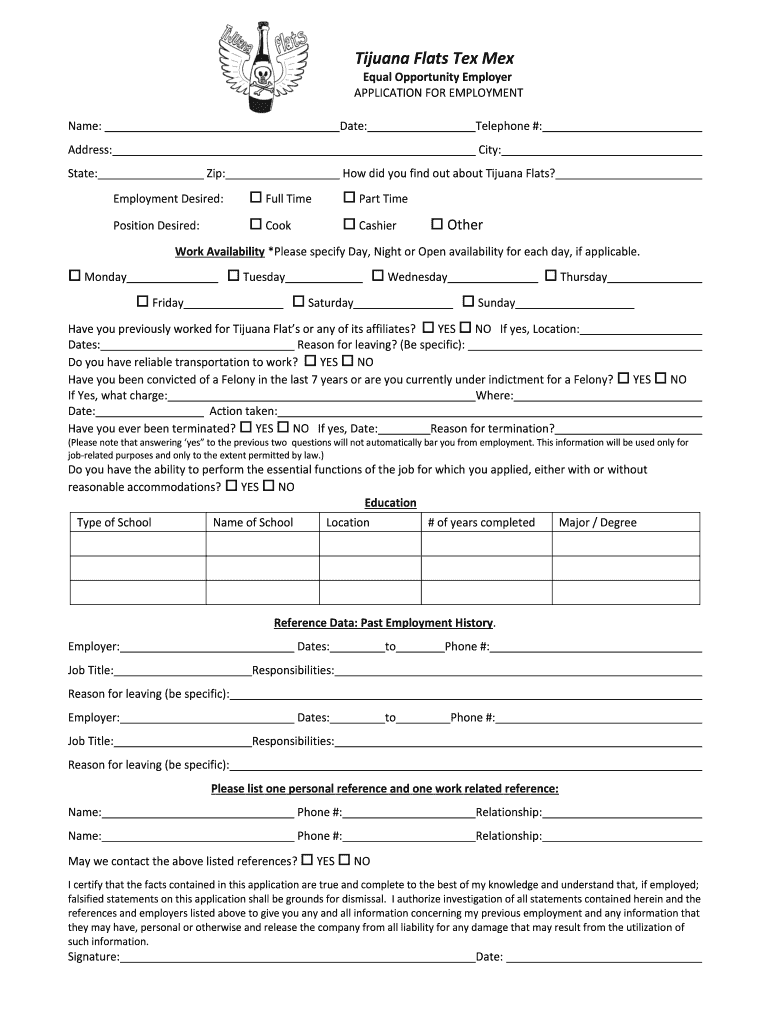 Tijuana Flats Application  Form