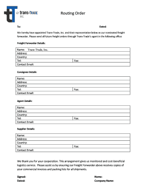 Routing Order  Form