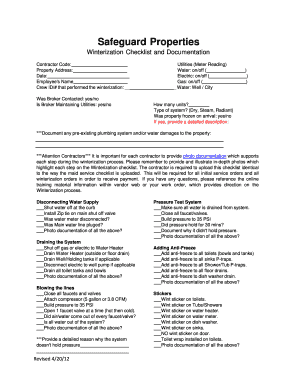 Properties Winterization Checklist Fill Out And Sign Printable Pdf Template Signnow