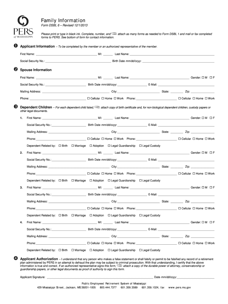Mississippi Pers Family Form Online