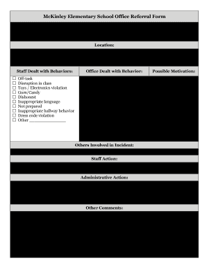 Office Referral Form Elementary School