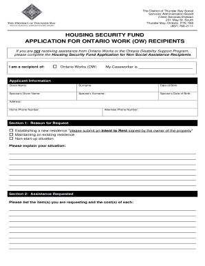 Thunder Bay Housing Application  Form