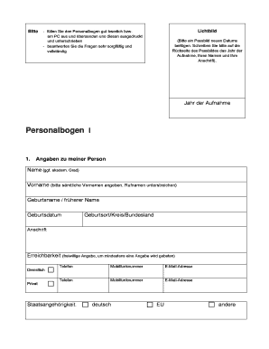 Personalbogen Mit Lichtbild  Form