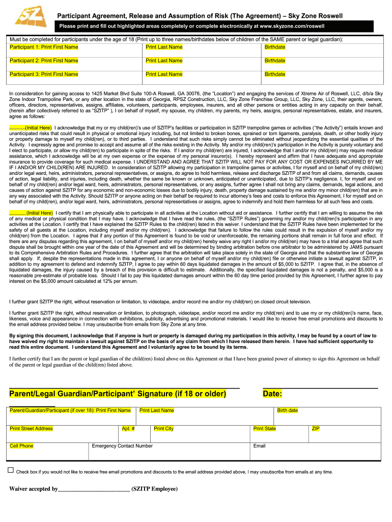 Sky Zone Roswell Waiver  Form