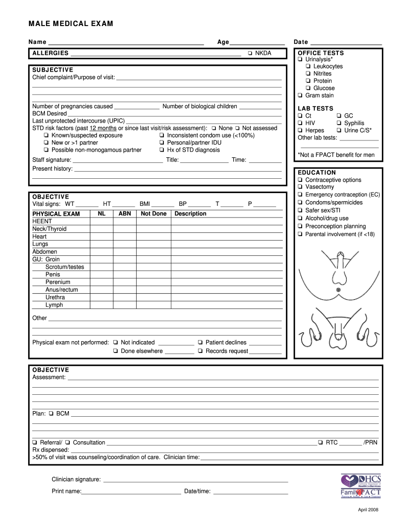 Male Medical Exam Family Pact Form