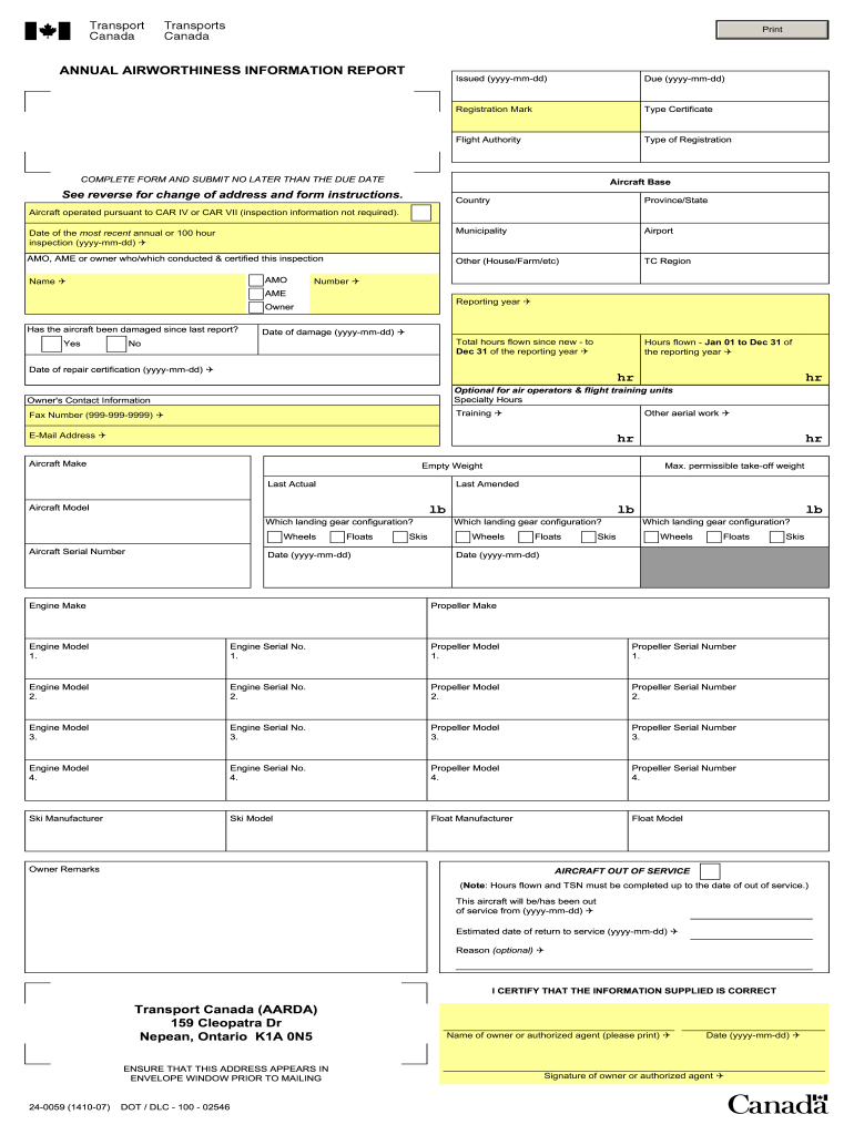 Aair Transport Canada  Form