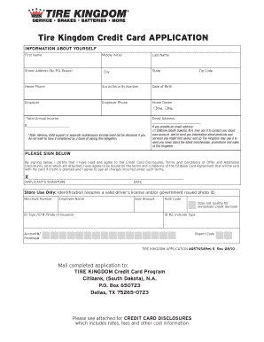 Tire Kingdom Credit Card  Form