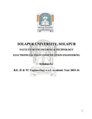 Solapur University Syllabus of Electronics and Telecommunication Engineering  Form