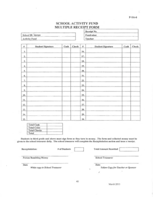 SCHOOL ACTIVITY FUND MULTIPLE RECEIPT FORM Rockcastle Kyschools