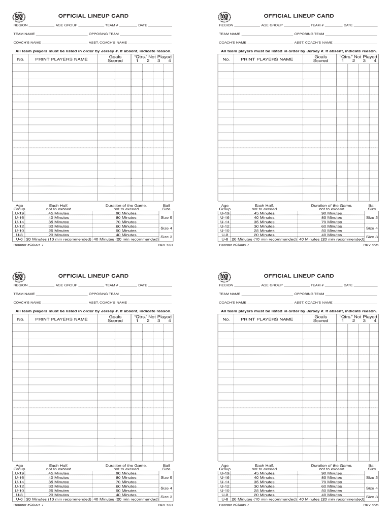 Ayso Lineup Card Editable  Form