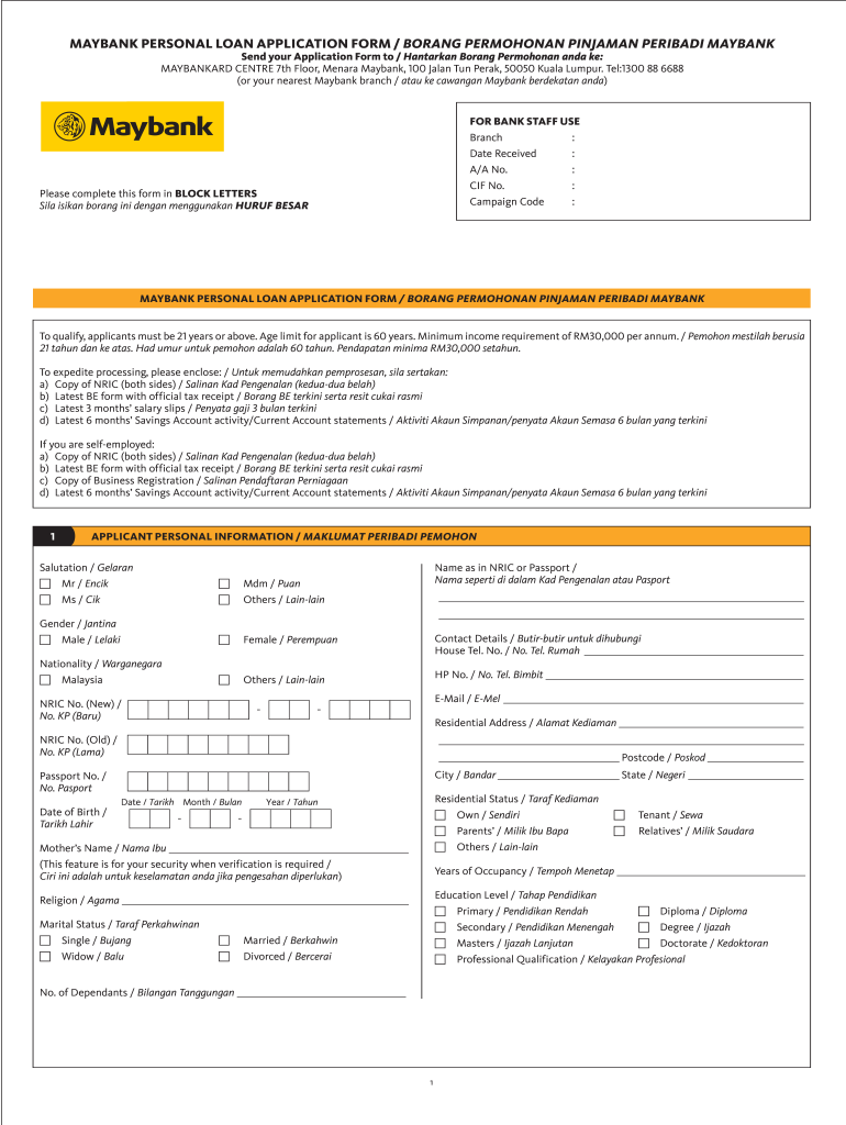  Borang Permohonan Pembiayaan Maybank 2013