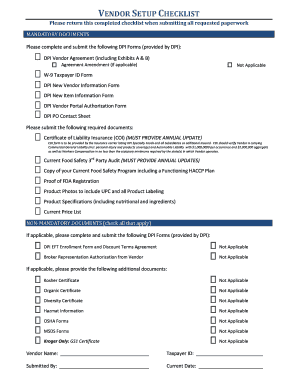 Vendor Set Up Checklist  Form
