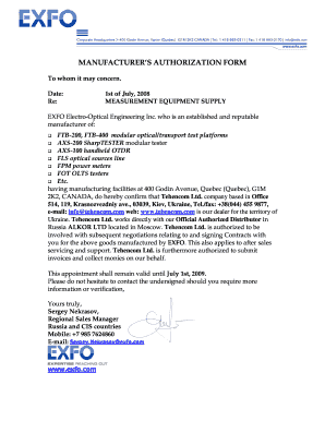 Manufacturer&#039;s Authorization Form