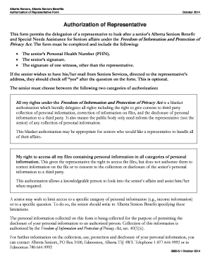 Authorization of Representative Alberta Seniors  Form