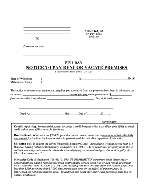 NOTICE to PAY RENT or VACATE PREMISES  Form