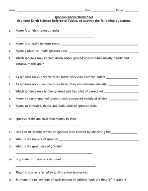 Igneous Rocks Worksheet Answer Key  Form