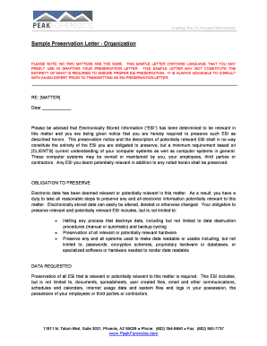 Sample Preservation of Evidence Letter  Form