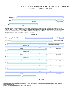 Autocertificazione Stato Di Famiglia  Form