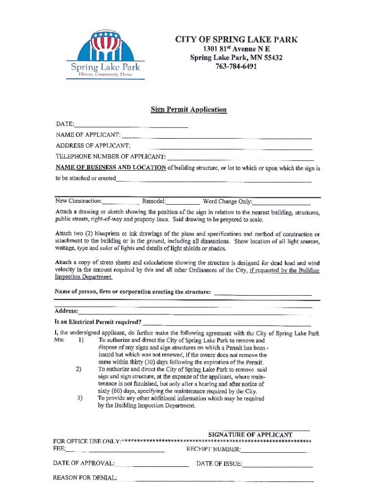 Mn Sign Permit City  Form