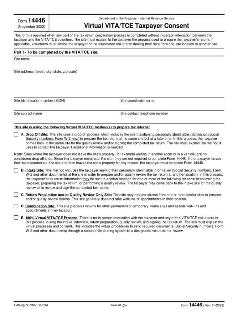  Form 14446 Department of the Treasury Internal RevenueFederal Form 14446 Virtual VITATCE Site Model TaxpayerFederal Form 14446 V 2016