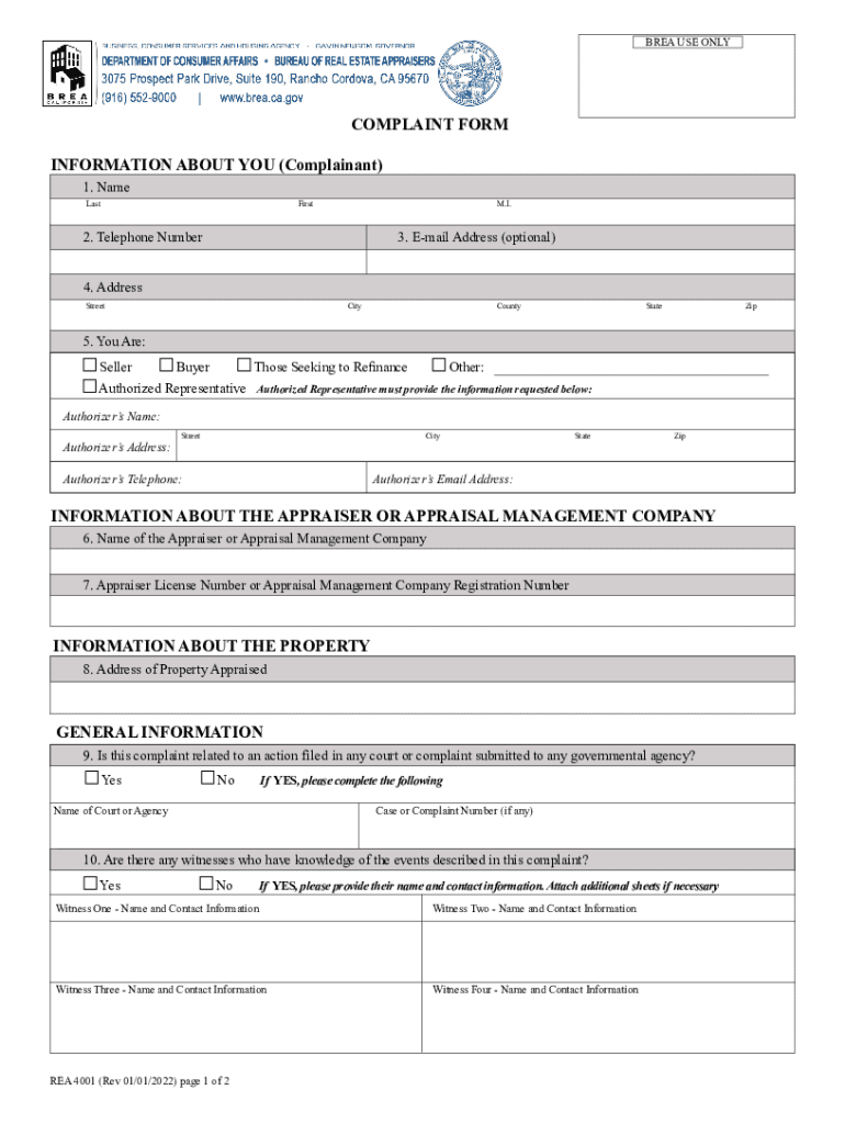 REA 4001 Complaint Form