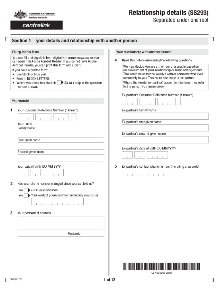 Relationship Details Separated under One Roof Form SS293