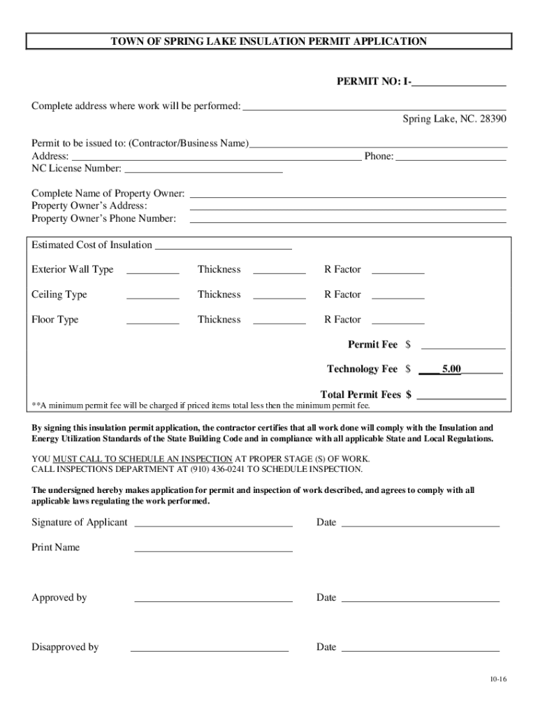 TOWN of SPRING LAKE INUSLATION PERMIT APPLICATION  Form