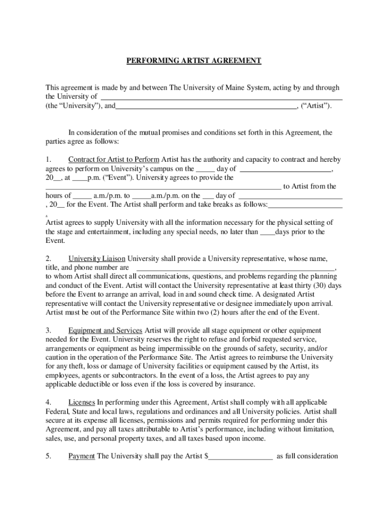  Artist Booking Contract Template 2019-2024