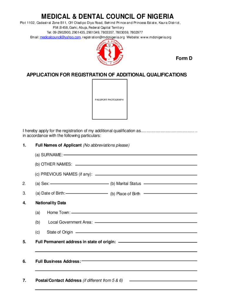 Mdcn Additional Qualification Registration  Form