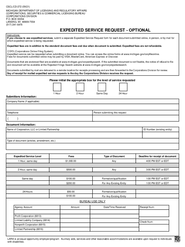  CSCLCD272 0921 MICHIGAN DEPARTMENT of LICENSIN 2021-2024