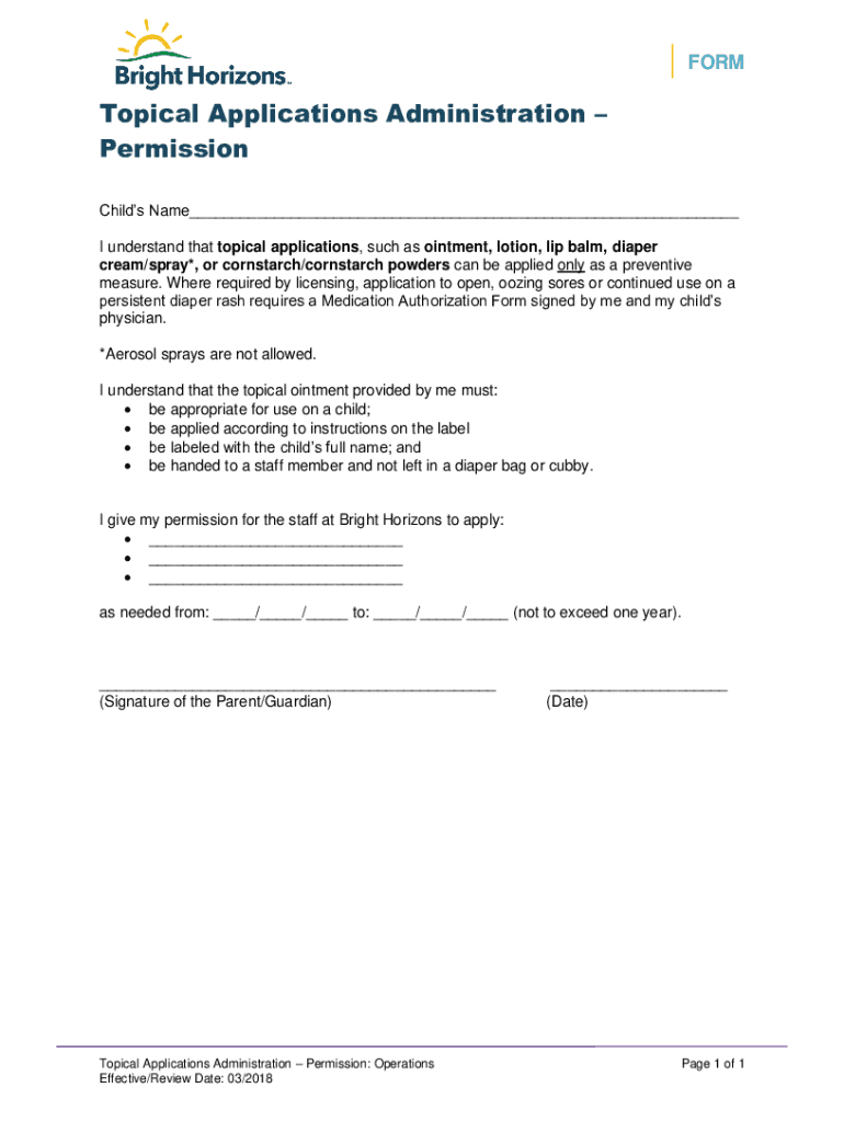 Topical Applications Administration Permission  Form