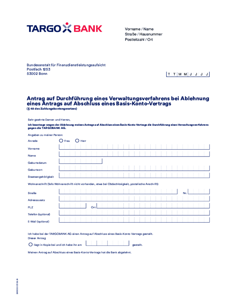 Antrag Auf Abschluss Eines Basis Konto TARGOBANKAntrag Auf Abschluss Eines Basis Konto TARGOBANKAntrag Auf Abschluss Eines Basis  Form