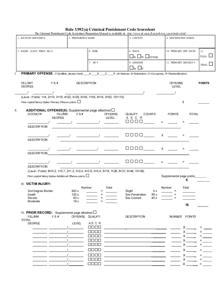  Florida Rule of Criminal Procedure 3 992 Criminal Punishment Code Scoresheet Florida Rules of Criminal Procedure 2022-2024