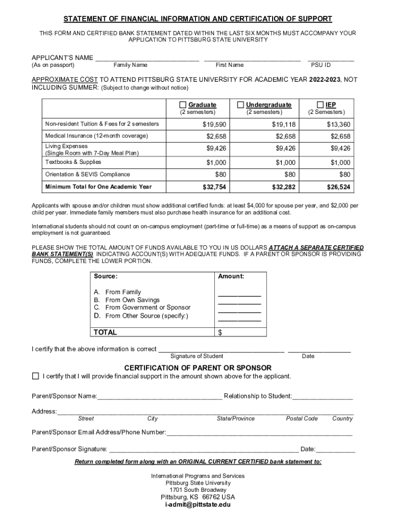  STATEMENT of FINANCIAL INFORMATION and CERTIFICATION of SUPPORT 2022-2024