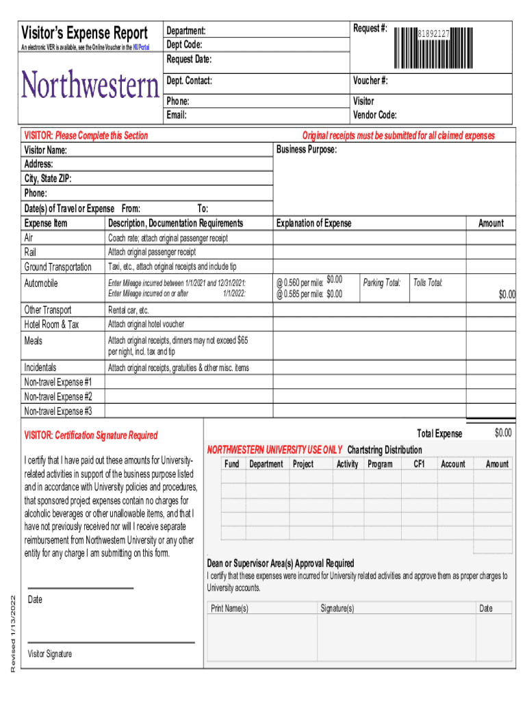  Visitors Expense Report Request # an Electronic VER is Available, See 2022-2024