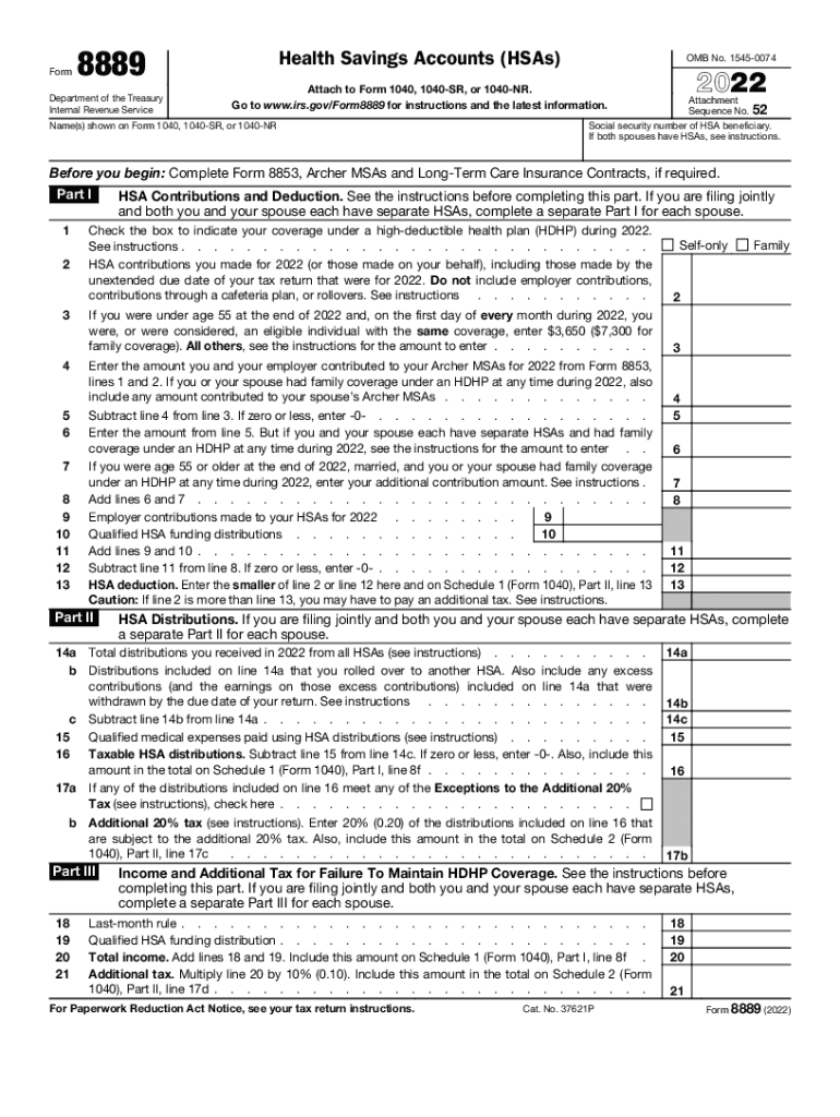  About Form 8889, Health Savings Accounts HSAsInternalFederal Form 8889 Health Savings Accounts HSAs 2020Federal Form 8889 Health 2022