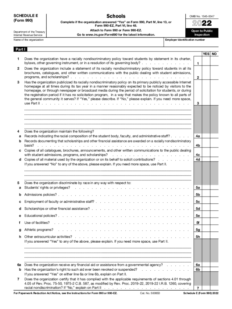  Schedule E Form 990 or 990 EZInstructions for Schedule a Form 990 InternalInstructions for Schedule a Form 990 InternalInstructi 2022