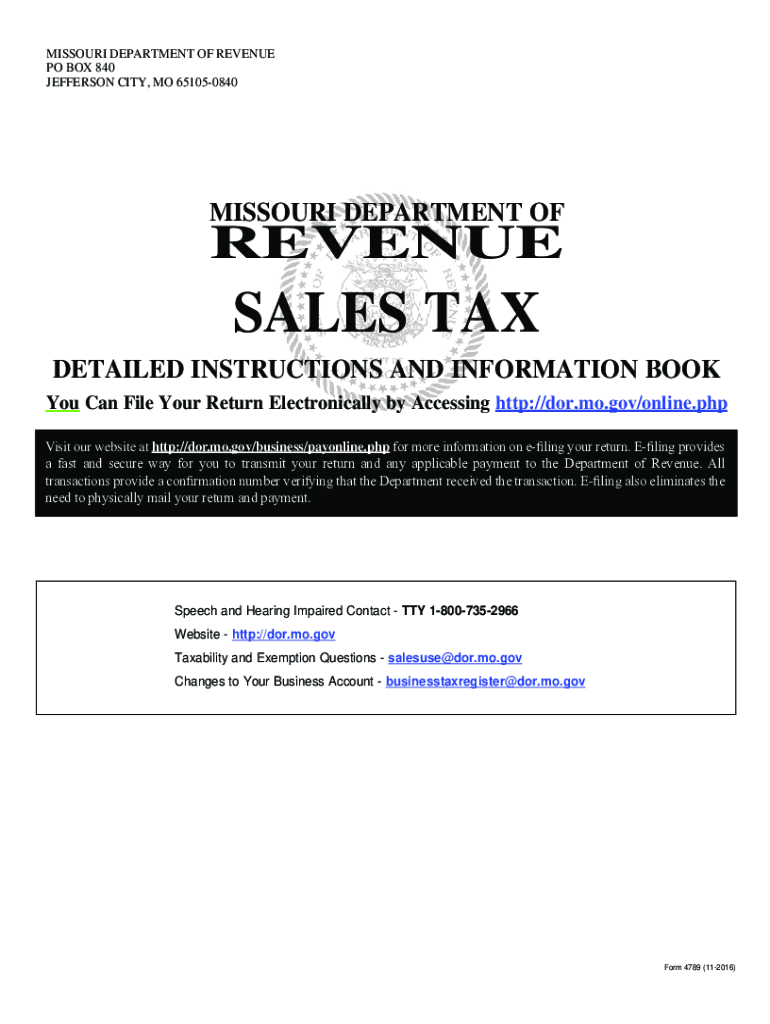  Form 4789 Missouri Sales Tax Detailed Instructions and Information Book 2016-2024