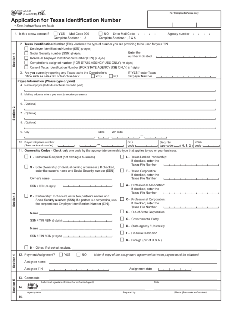  Gov Texas GovuploadsfilesAP 152 Application for Texas Identification Number Greg Abbott 2021-2024