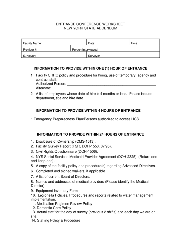  Sais Health Pa GovcommonpoccontentEntrance Conference Worksheet for NHA PA Gov 2022-2024