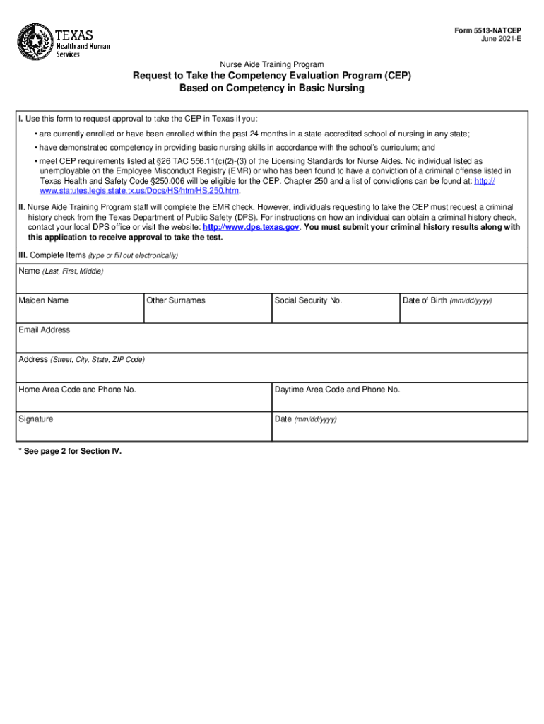  Form 5513 NATCEP, Request to Take the Competency Evaluation Program 2021-2024