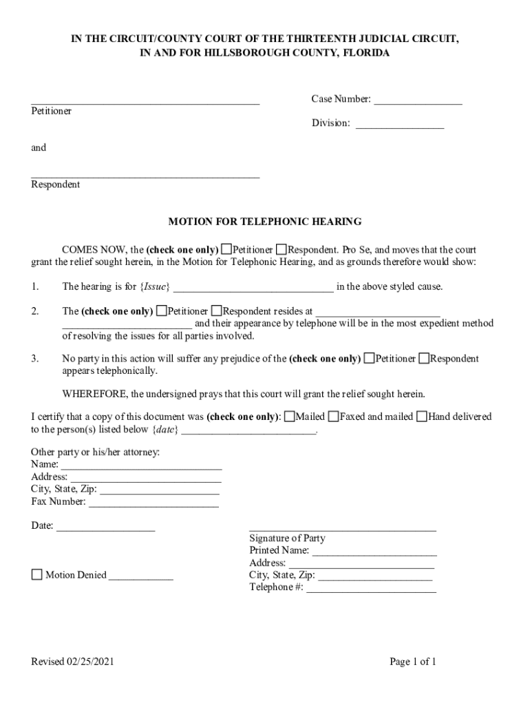  Fillable Thirteenth Judicial Circuit Court Hillsborough County PDF 2021-2024