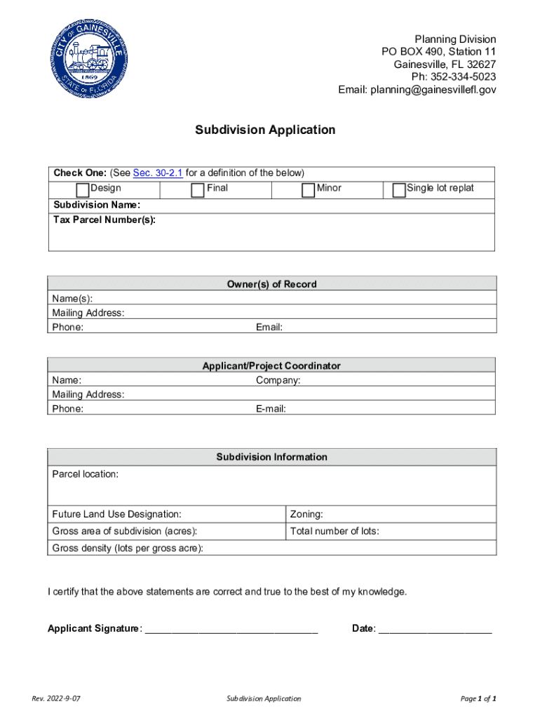 Planning Division Welcome to the City of Gainesville  Form