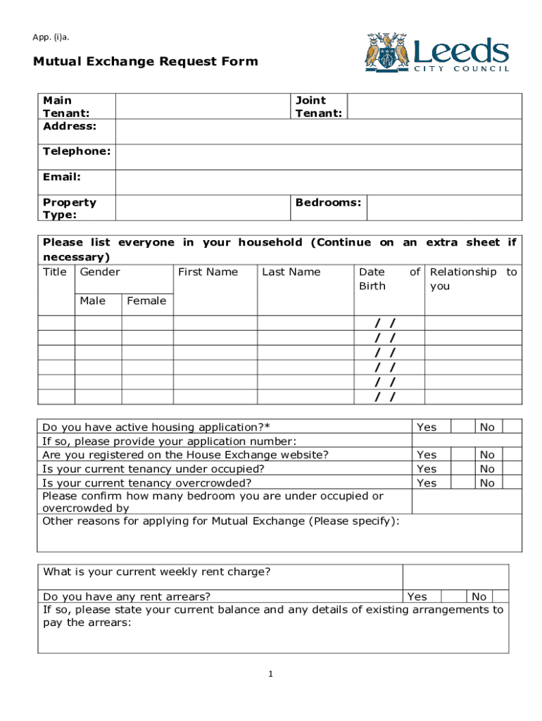 Request for Mutual Exchange Form BDC Non BDC Tenant